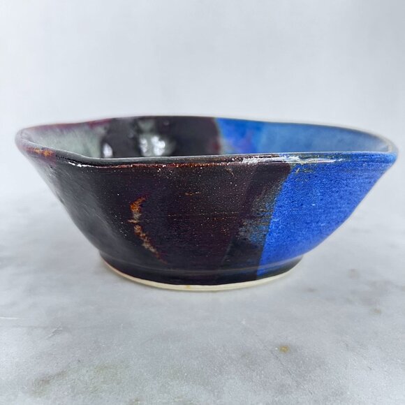 Artisan Signed Studio Pottery Bowl Abstract Wheel Thrown Multicolor Drip Glaze B - Picture 6 of 8